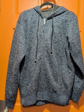 Men's Textured Zip Hoodie Sweater - Blue